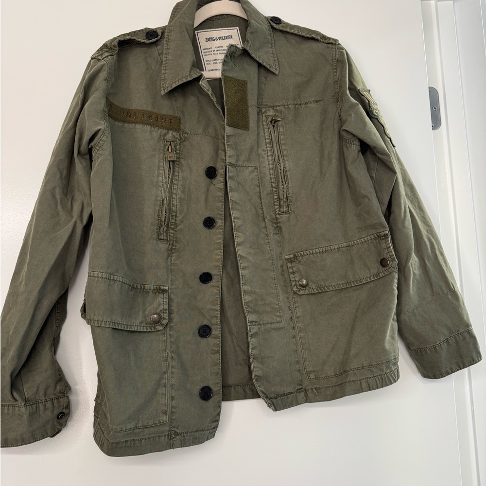 zadig & voltaire military green shirt jacket “women can do anything”.